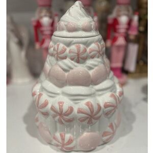 PEPPERMINT & PINE  Meringue Frosting Canister Cookie Jar Pink Sugar Christmas